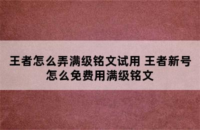 王者怎么弄满级铭文试用 王者新号怎么免费用满级铭文